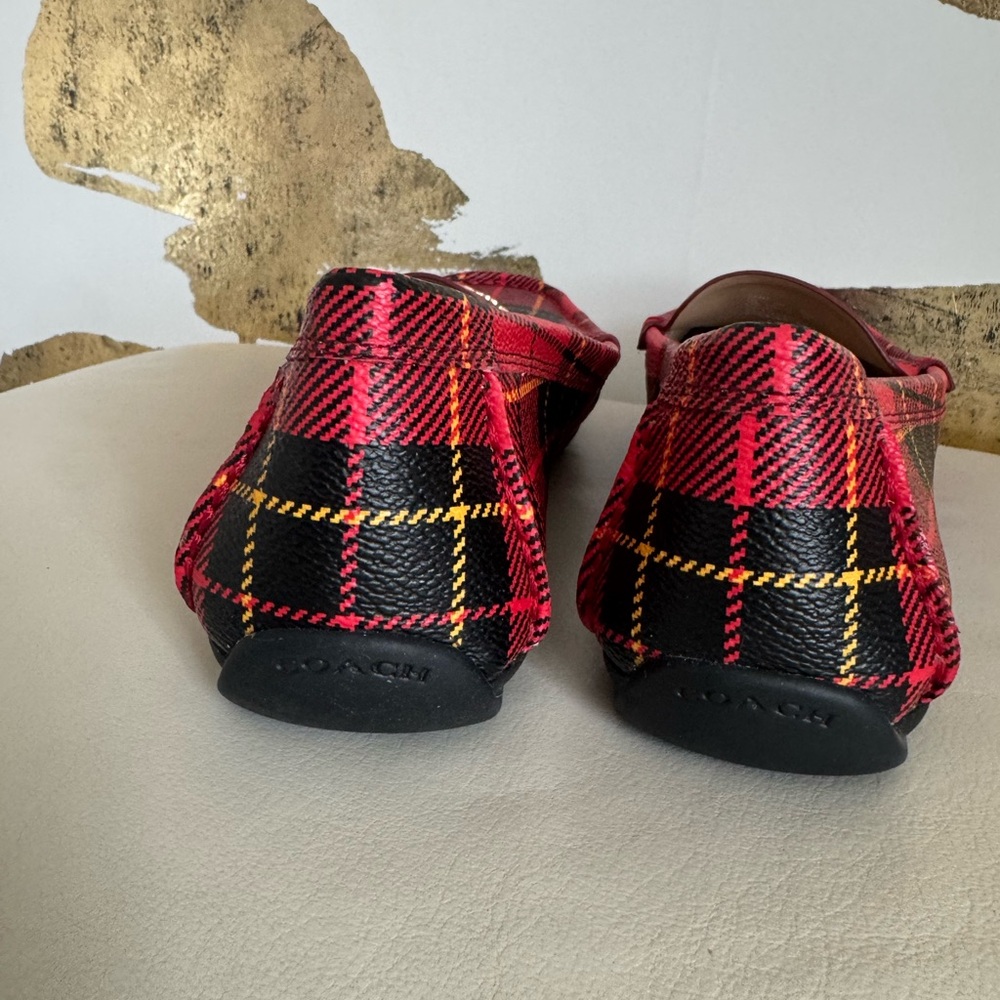 NEW COACH Marley Driver Red Plaid Print Slip-On Loafer Size 8.5 - Picture 4 of 5